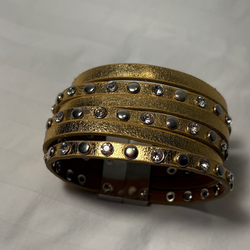 Gold Color Leather Cuff Bracelet
